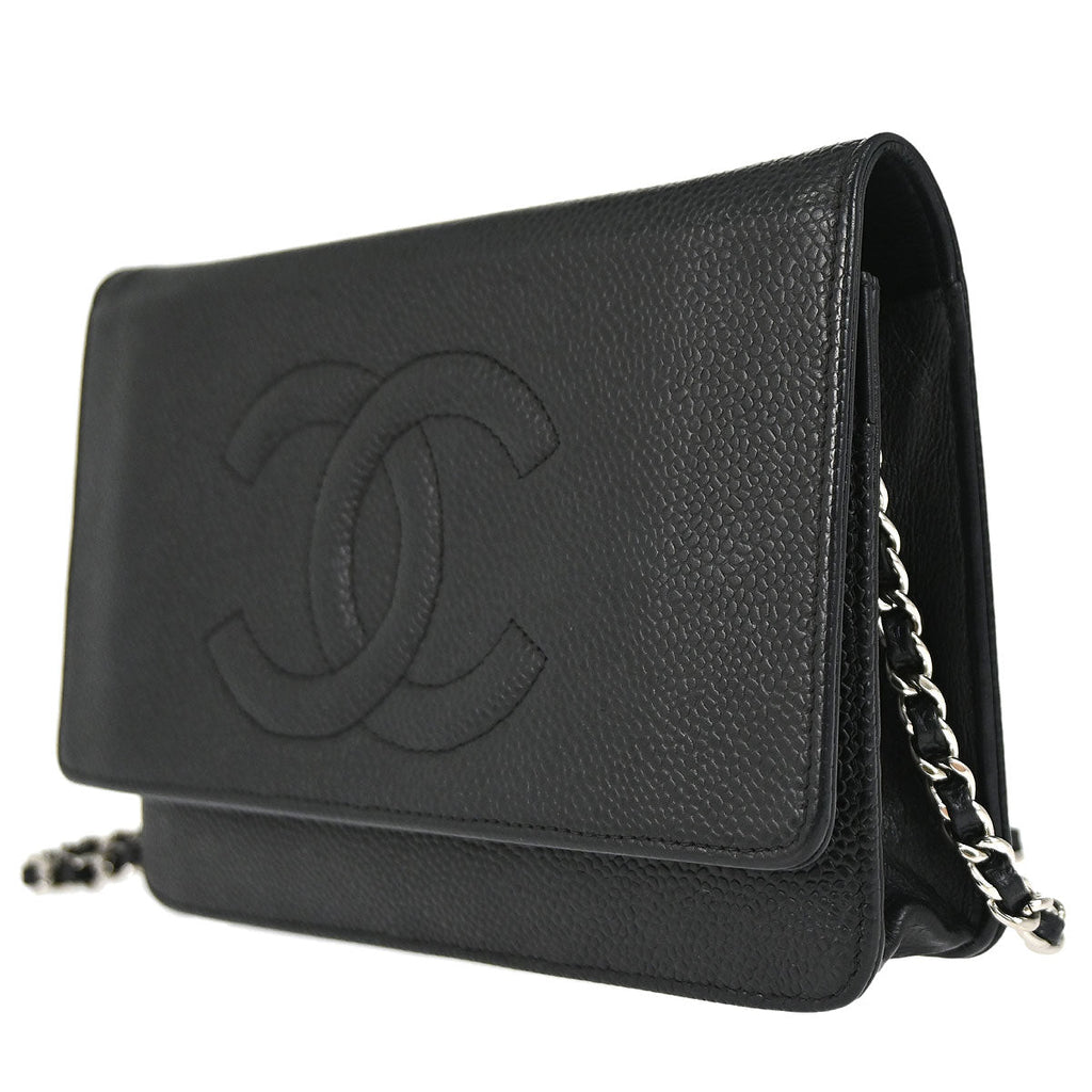Chanel 2012 Black Caviar Skin Timeless WOC Wallet on Chain Shoulder Bag