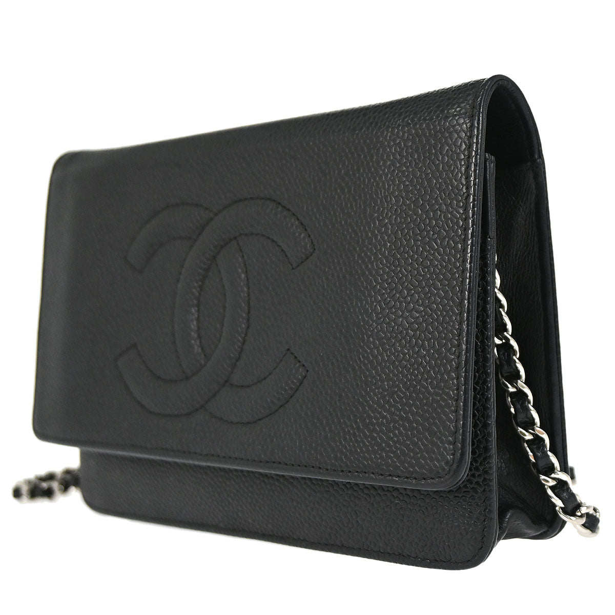 Chanel 2012 Black Caviar Skin Timeless WOC Wallet on Chain Shoulder Bag