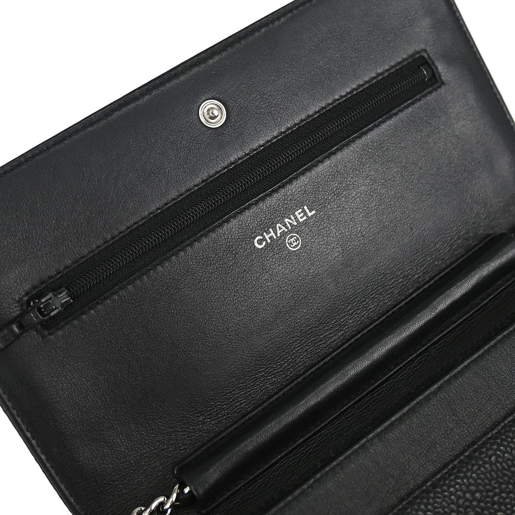Chanel 2012 Black Caviar Skin Timeless WOC Wallet on Chain Shoulder Bag