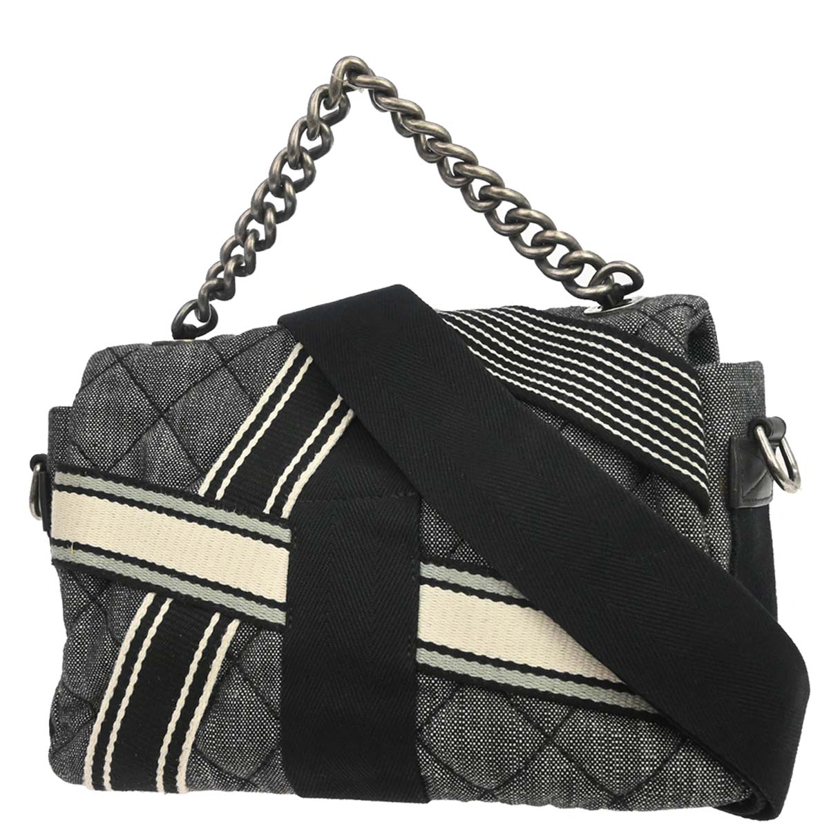 Chanel 2016-2017 Black Quilted Denim Medium Airlines Buckle 2way Shoulder Handbag