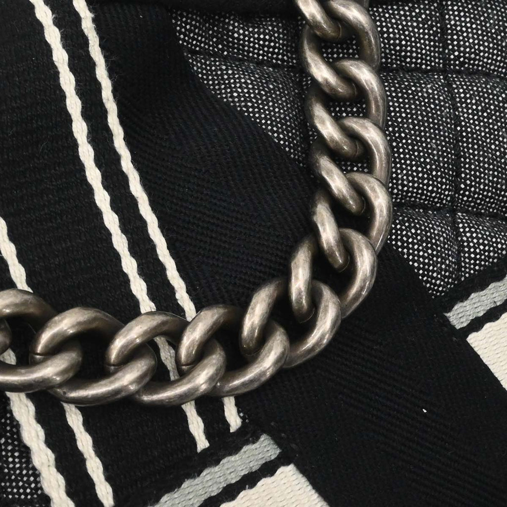 Chanel 2016-2017 Black Quilted Denim Medium Airlines Buckle 2way Shoulder Handbag