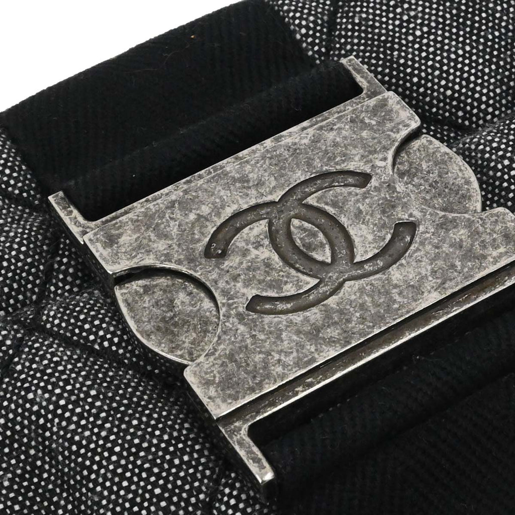 Chanel 2016-2017 Black Quilted Denim Medium Airlines Buckle 2way Shoulder Handbag