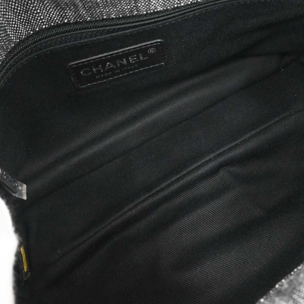 Chanel 2016-2017 Black Quilted Denim Medium Airlines Buckle 2way Shoulder Handbag