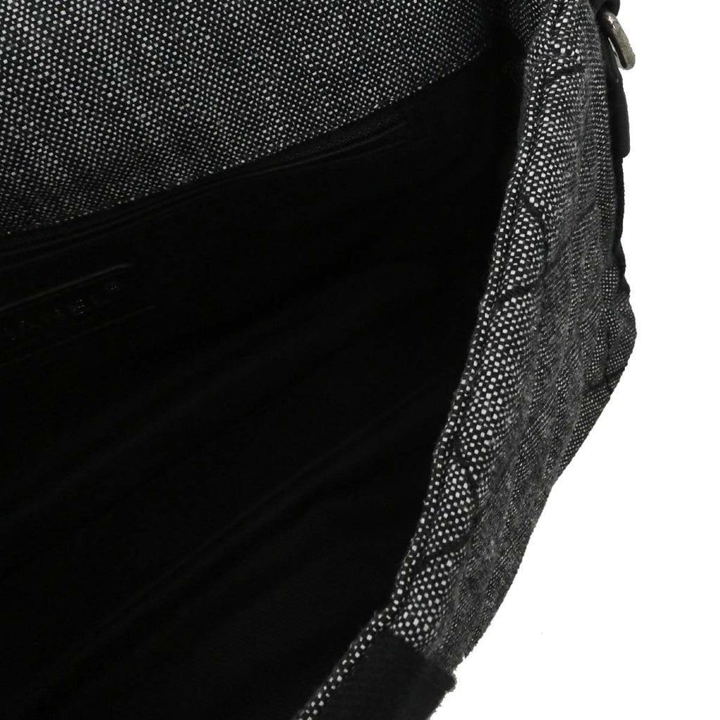 Chanel 2016-2017 Black Quilted Denim Medium Airlines Buckle 2way Shoulder Handbag