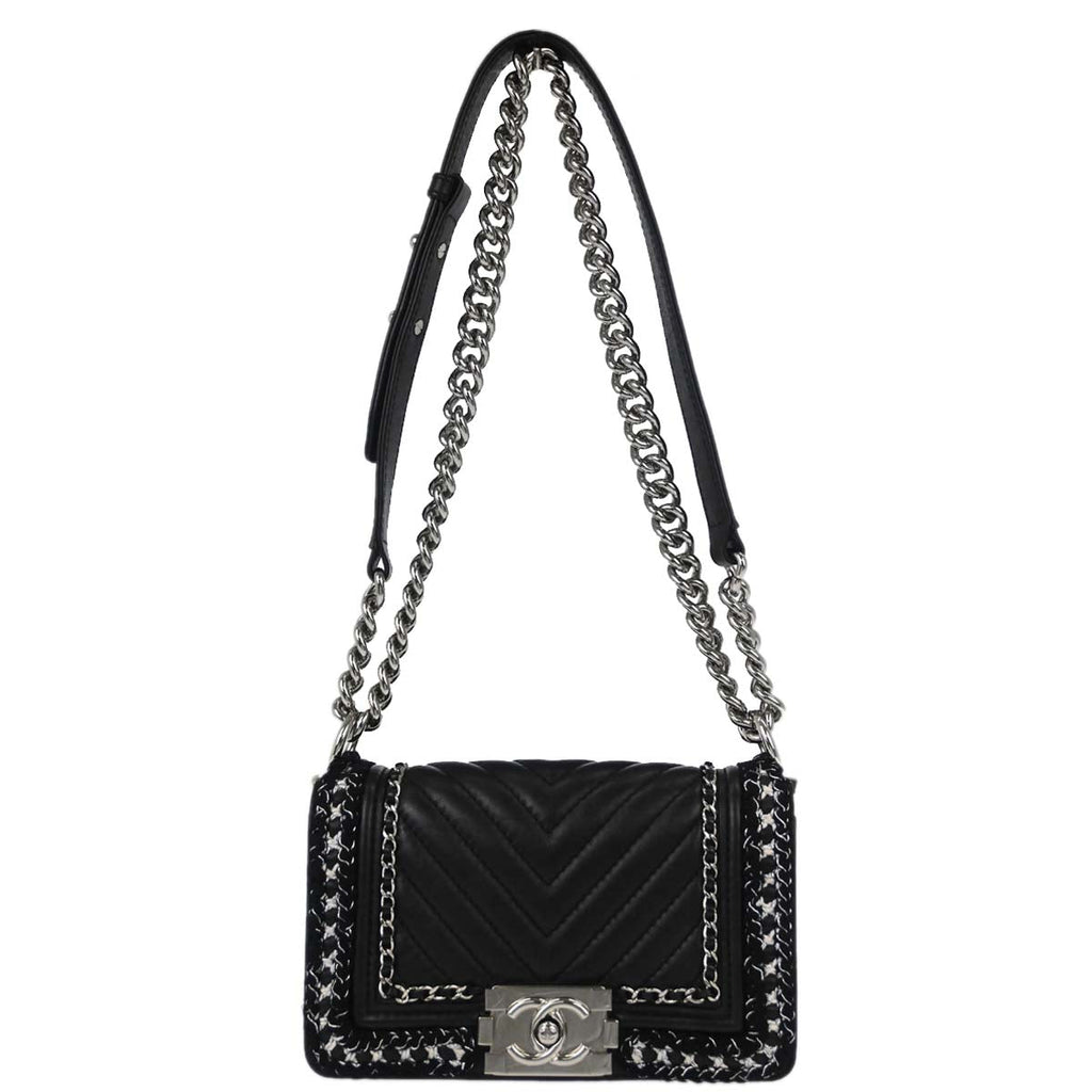 Boy Chanel 2017-2018 Black Lambskin Tweed Chevron Small Chain Shoulder Bag 167312
