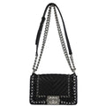 Boy Chanel 2017-2018 Black Lambskin Tweed Chevron Small Chain Shoulder Bag 167312