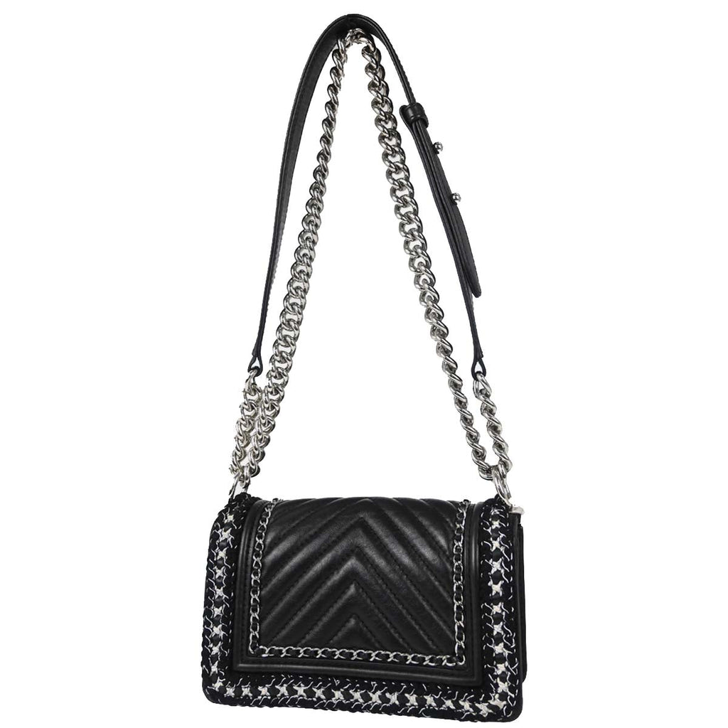 Boy Chanel 2017-2018 Black Lambskin Tweed Chevron Small Chain Shoulder Bag 167312