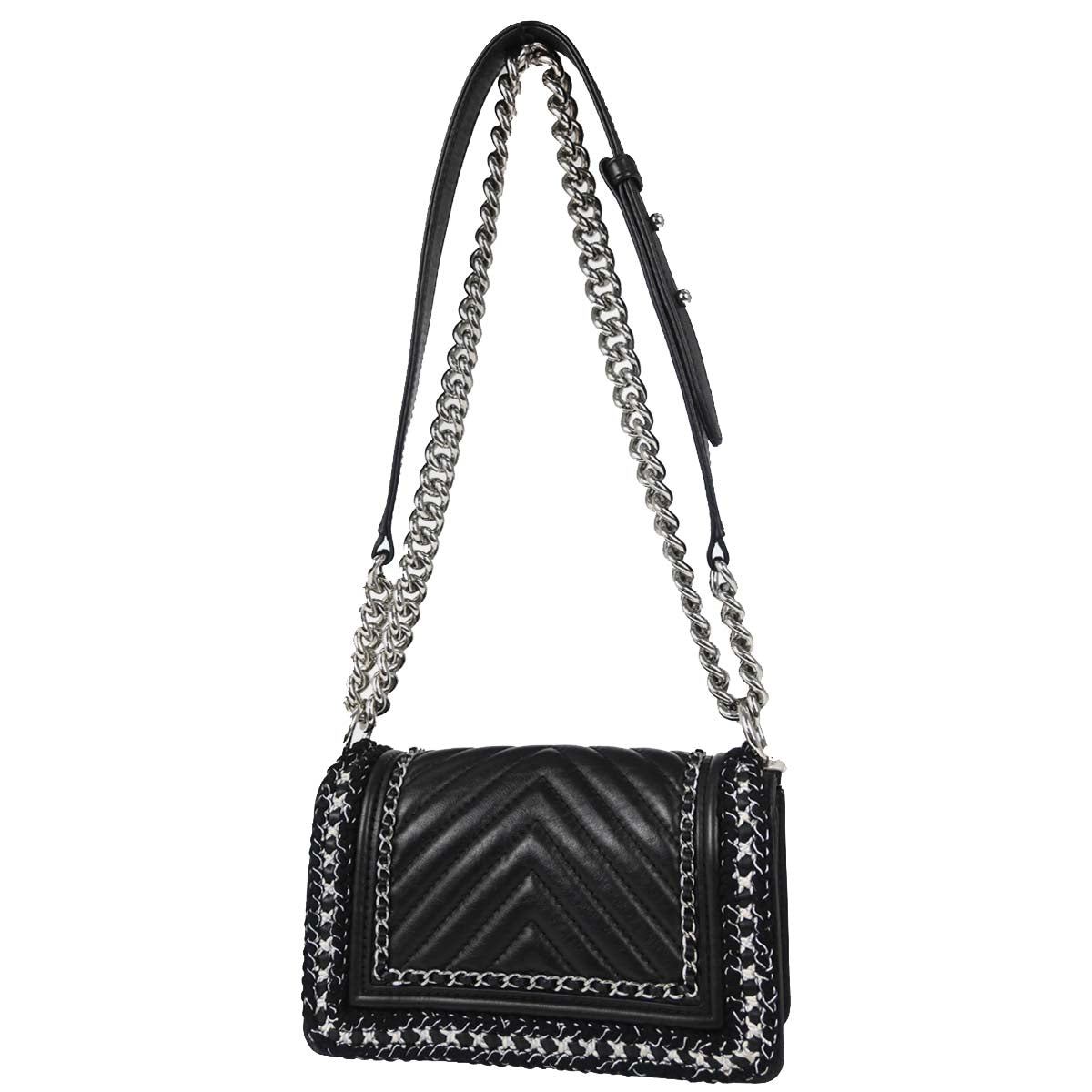 Boy Chanel 2017-2018 Black Lambskin Tweed Chevron Small Chain Shoulder Bag 167312