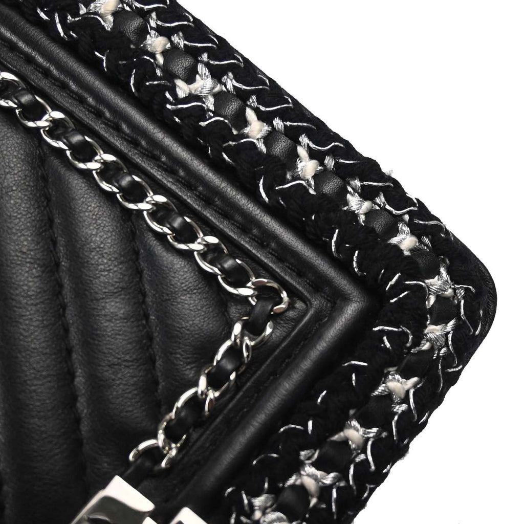 Boy Chanel 2017-2018 Black Lambskin Tweed Chevron Small Chain Shoulder Bag 167312