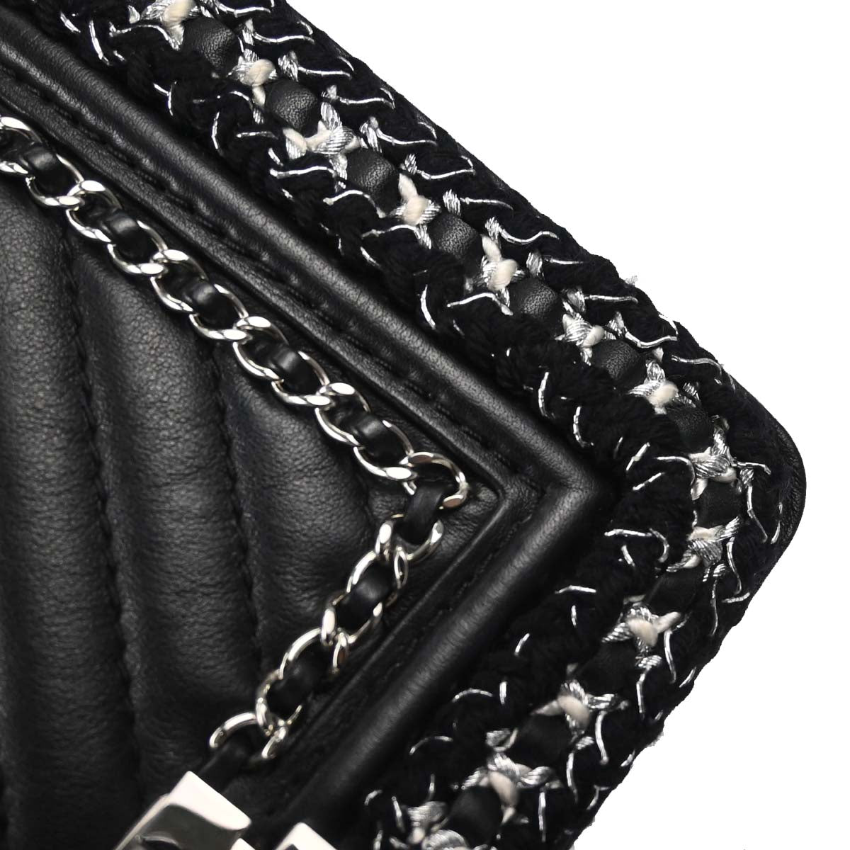 Boy Chanel 2017-2018 Black Lambskin Tweed Chevron Small Chain Shoulder Bag 167312