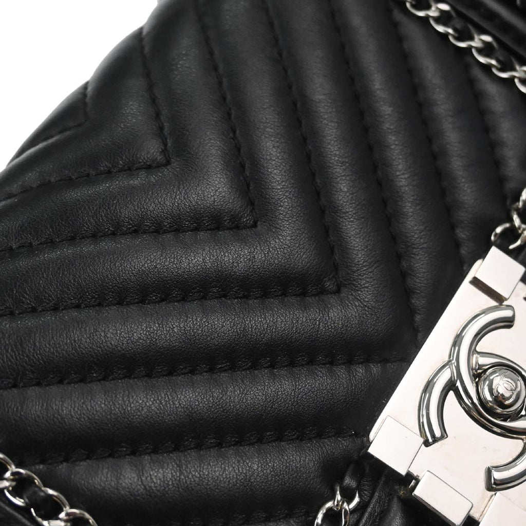 Boy Chanel 2017-2018 Black Lambskin Tweed Chevron Small Chain Shoulder Bag 167312