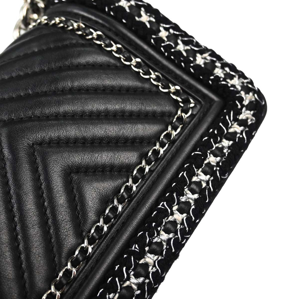 Boy Chanel 2017-2018 Black Lambskin Tweed Chevron Small Chain Shoulder Bag 167312