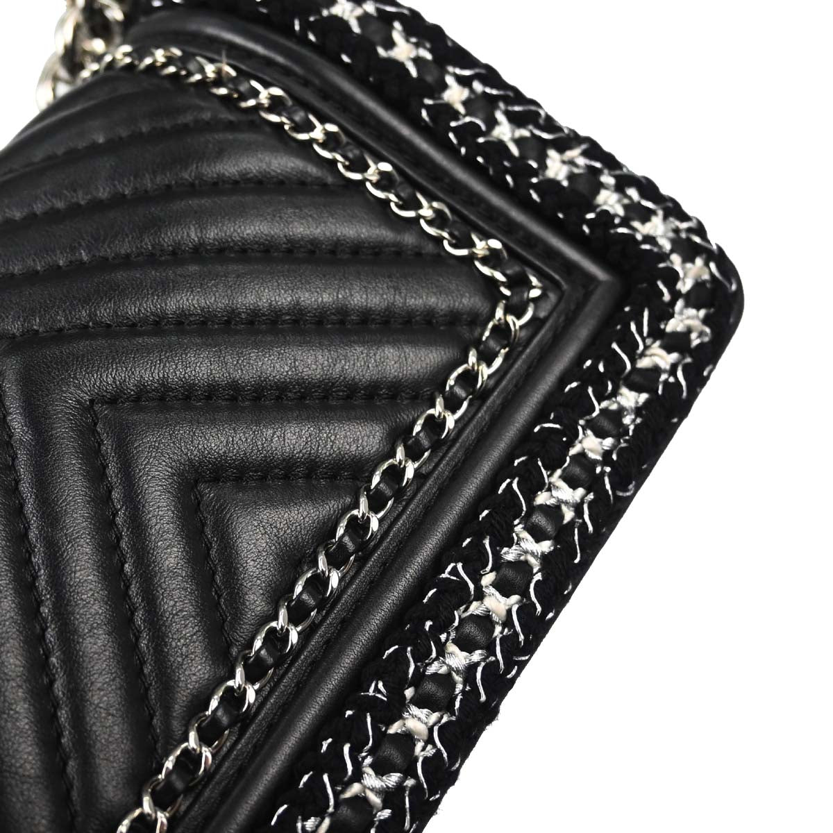 Boy Chanel 2017-2018 Black Lambskin Tweed Chevron Small Chain Shoulder Bag 167312