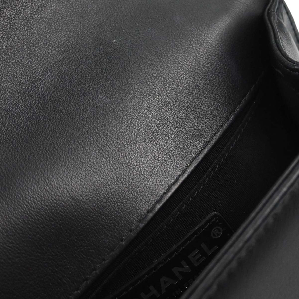Boy Chanel 2017-2018 Black Lambskin Tweed Chevron Small Chain Shoulder Bag 167312