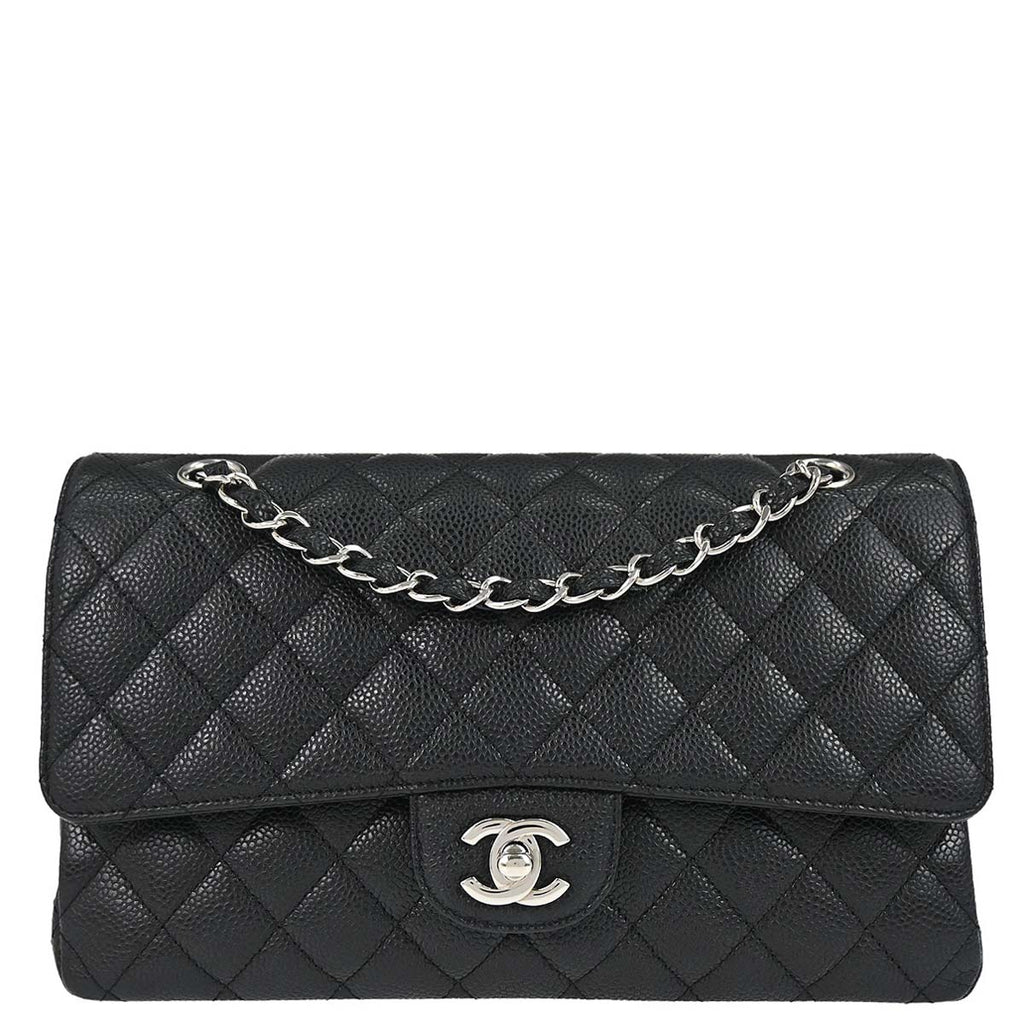 Chanel 2010-2011 Black Caviar Skin Medium Classic Double Flap Shoulder Bag