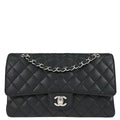 Chanel 2010-2011 Black Caviar Skin Medium Classic Double Flap Shoulder Bag