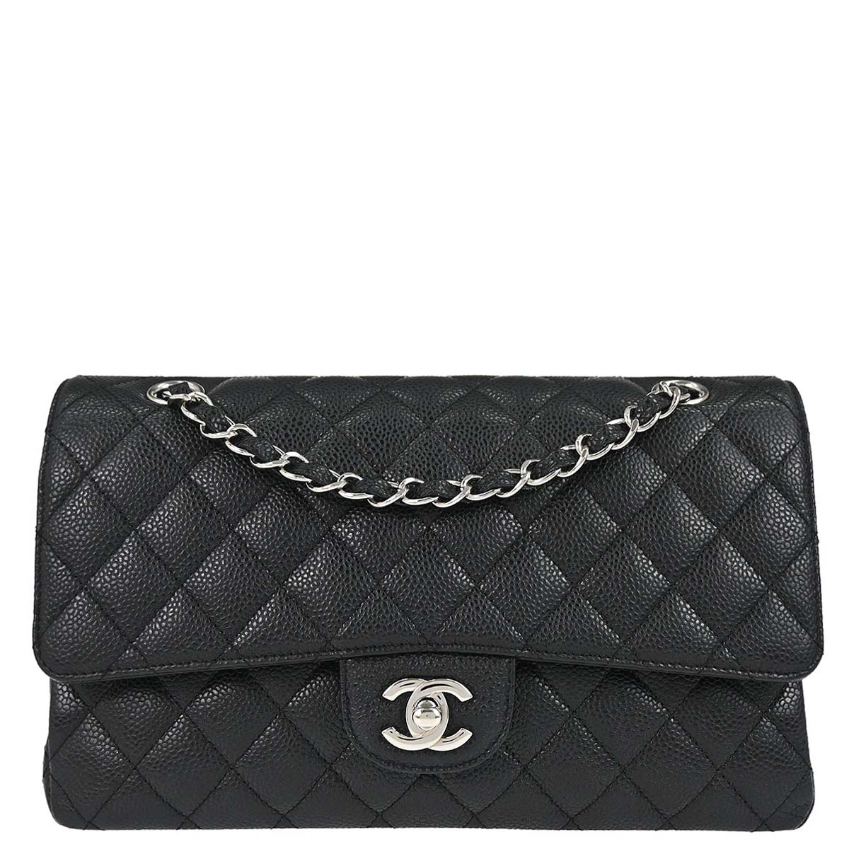 Chanel 2010-2011 Black Caviar Skin Medium Classic Double Flap Shoulder Bag