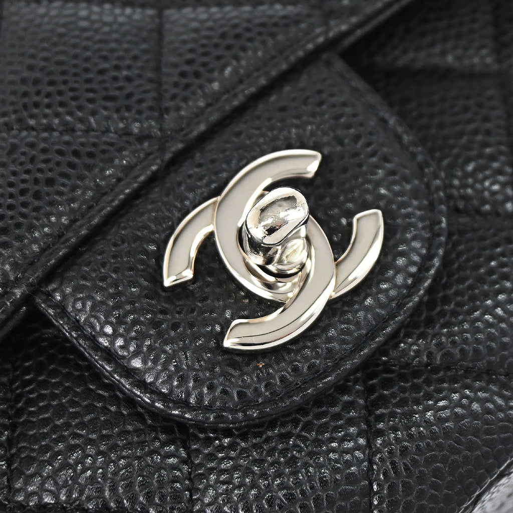 Chanel 2010-2011 Black Caviar Skin Medium Classic Double Flap Shoulder Bag
