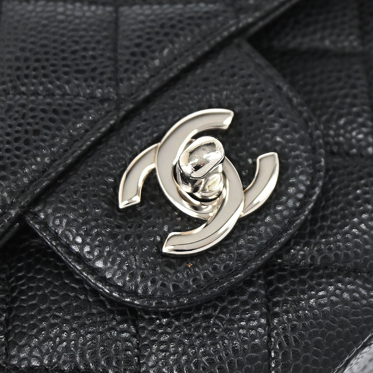 Chanel 2010-2011 Black Caviar Skin Medium Classic Double Flap Shoulder Bag