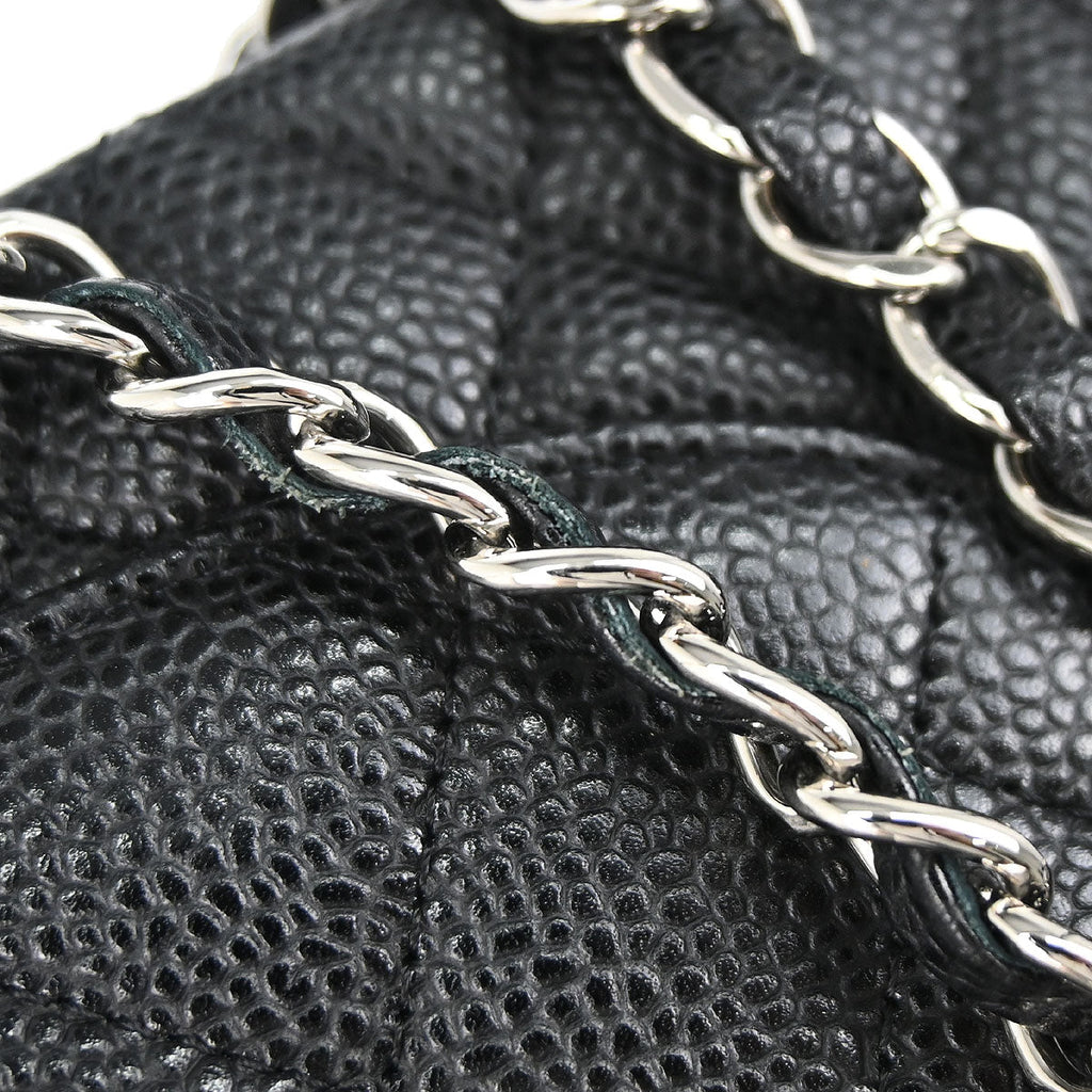 Chanel 2010-2011 Black Caviar Skin Medium Classic Double Flap Shoulder Bag