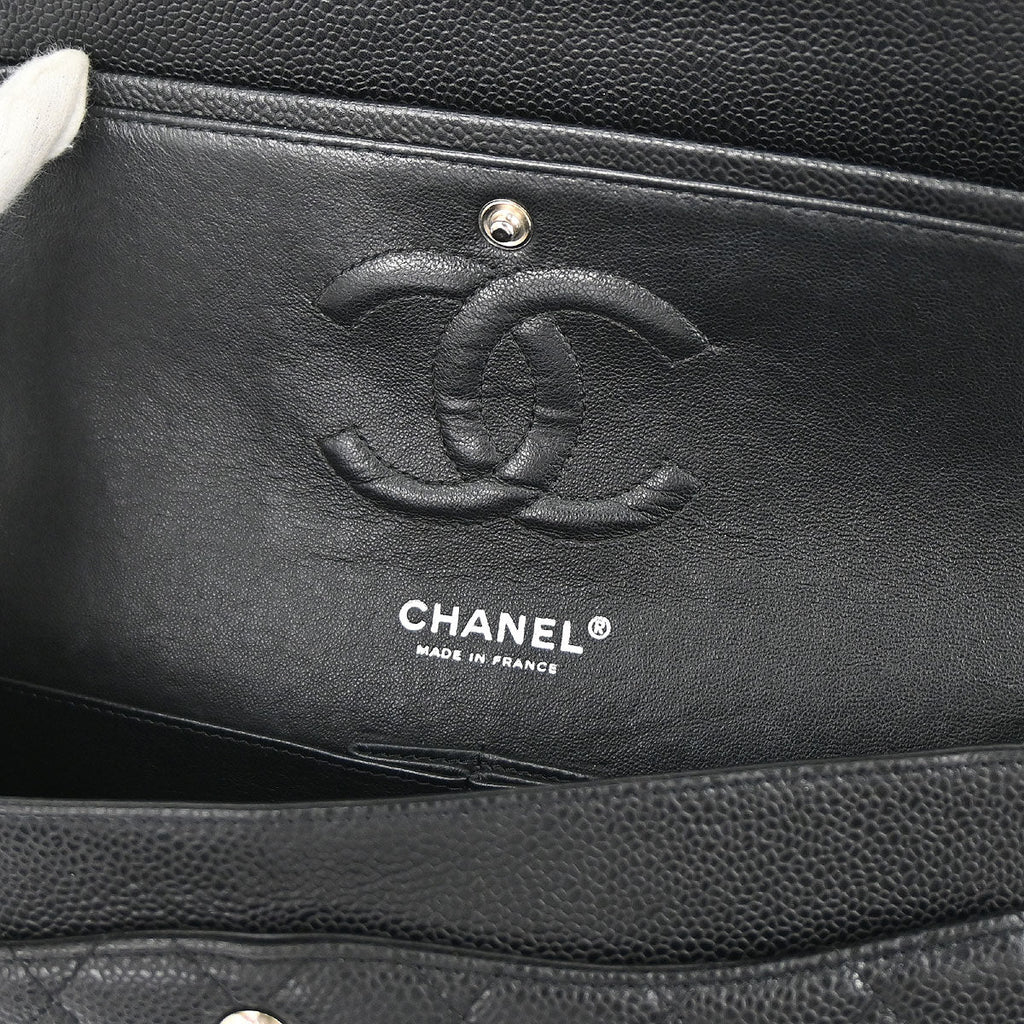 Chanel 2010-2011 Black Caviar Skin Medium Classic Double Flap Shoulder Bag