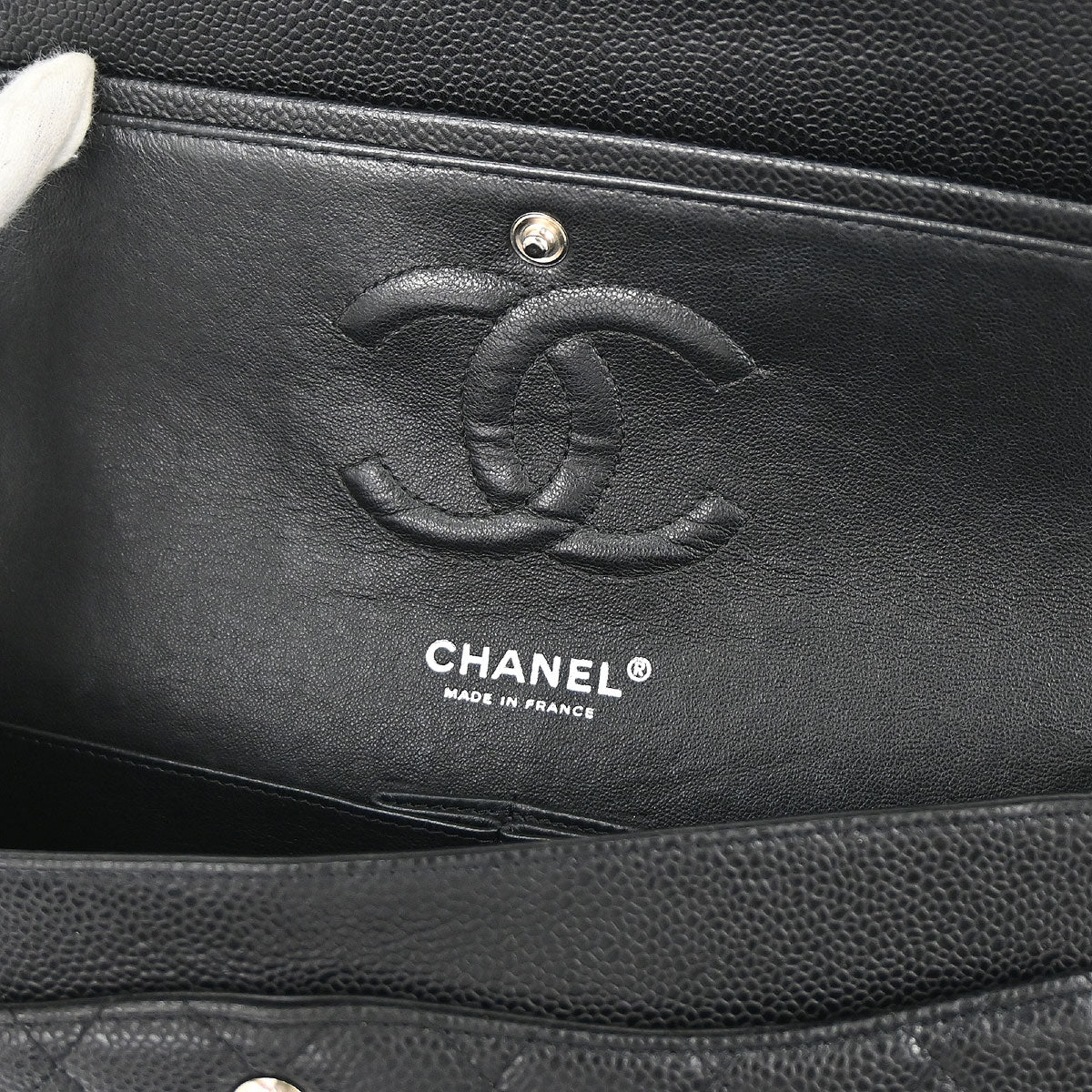 Chanel 2010-2011 Black Caviar Skin Medium Classic Double Flap Shoulder Bag