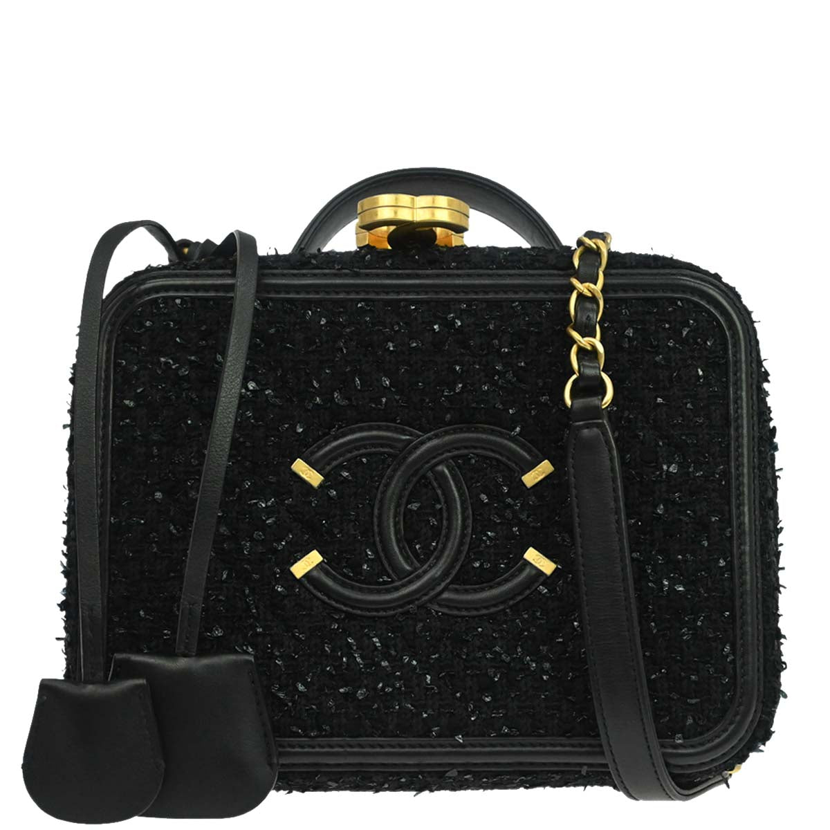 Chanel 2019 Black Tweed CC Filigree 2way Shoulder Vanity Handbag