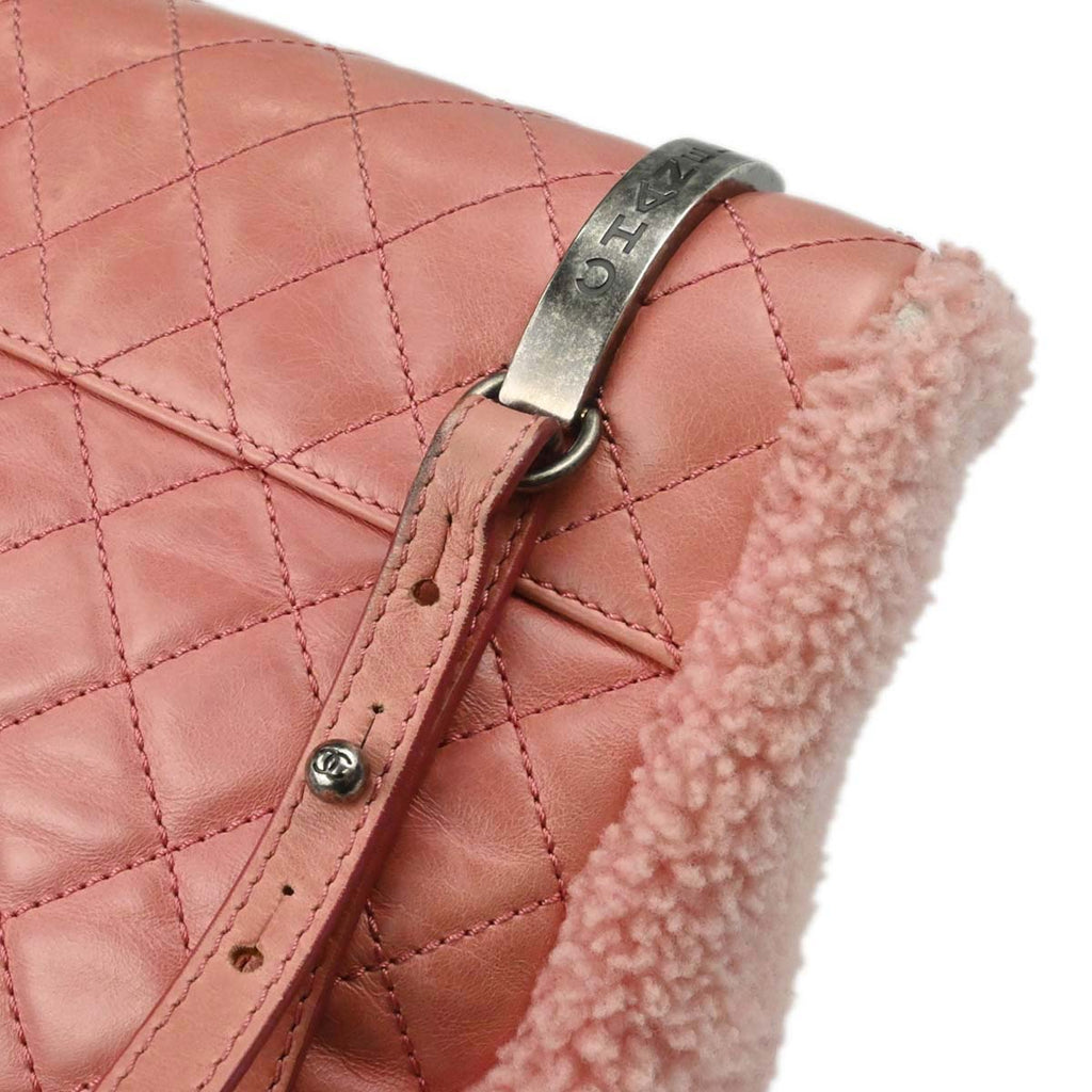 Chanel 2015-2016 Pink Calfskin Shearling Paris-Salzburg Mountain Backpack