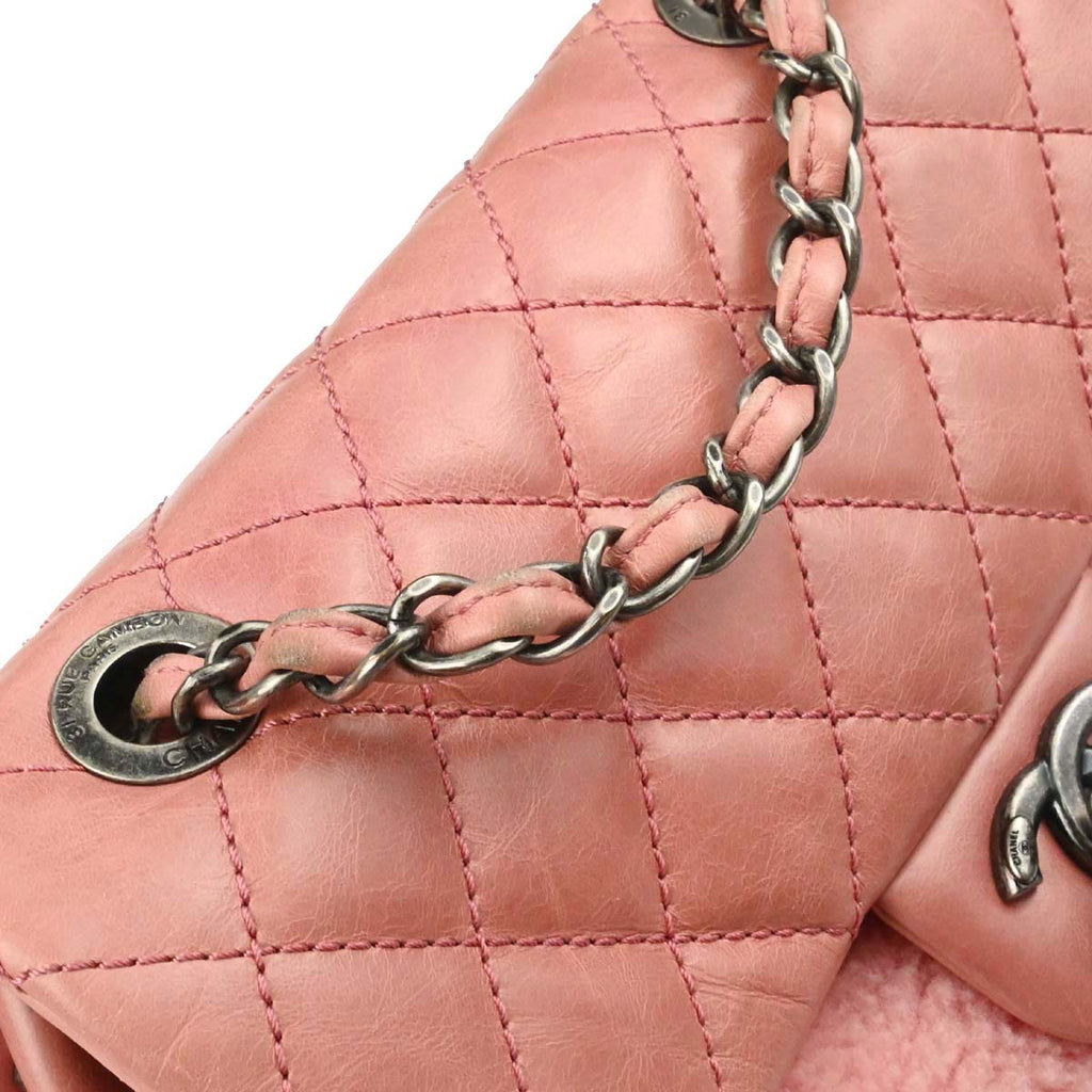 Chanel 2015-2016 Pink Calfskin Shearling Paris-Salzburg Mountain Backpack