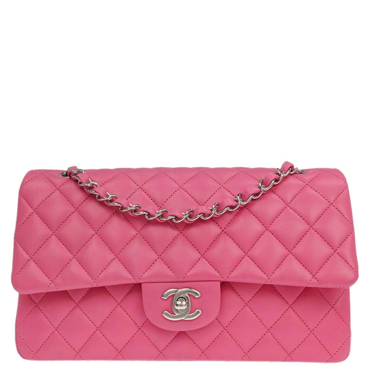 Chanel 2019 Pink Lambskin Medium Classic Double Flap Shoulder Bag