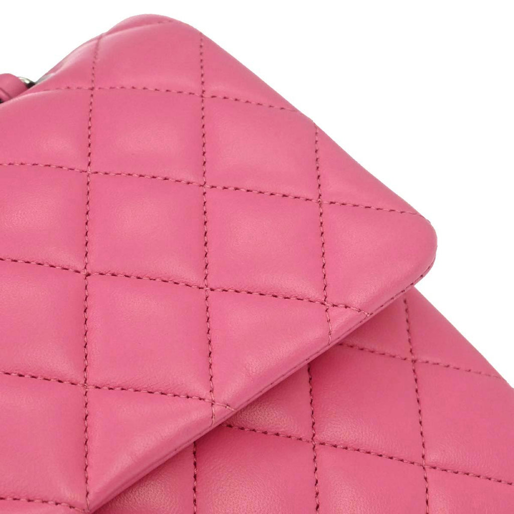 Chanel 2019 Pink Lambskin Medium Classic Double Flap Shoulder Bag