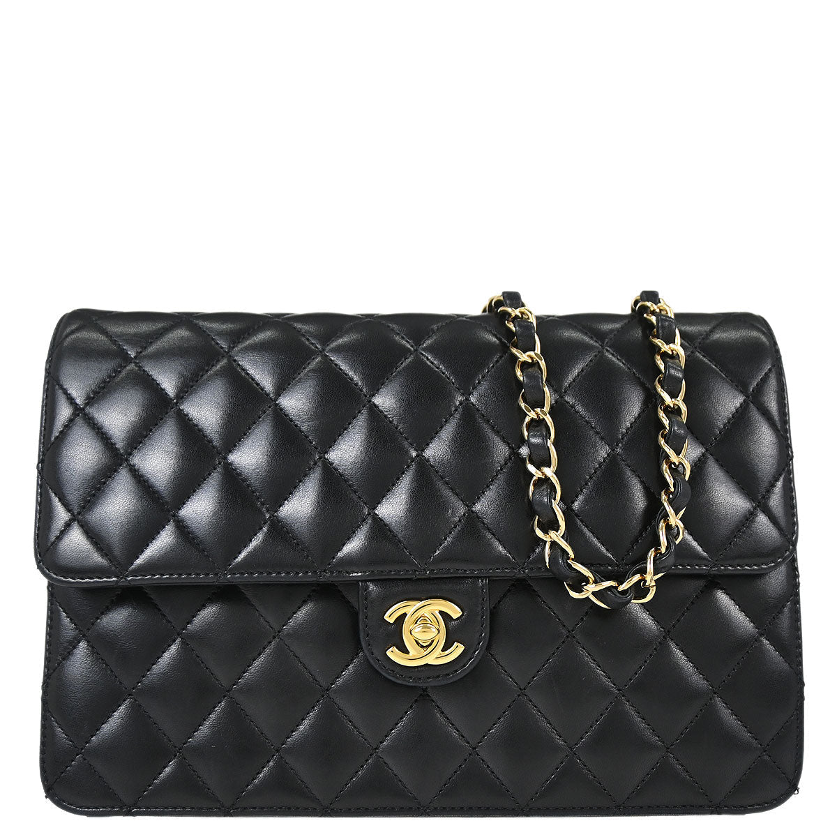Chanel 2010-2011 Black Lambskin Turnlock Medium Half Flap Shoulder Bag
