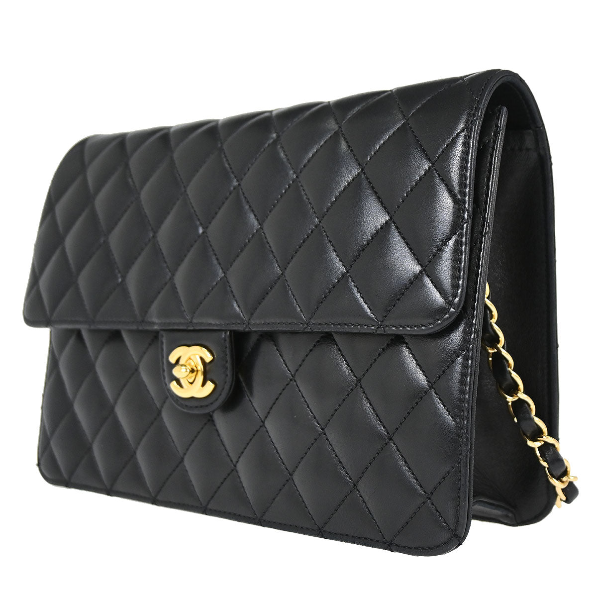 Chanel 2010-2011 Black Lambskin Turnlock Medium Half Flap Shoulder Bag