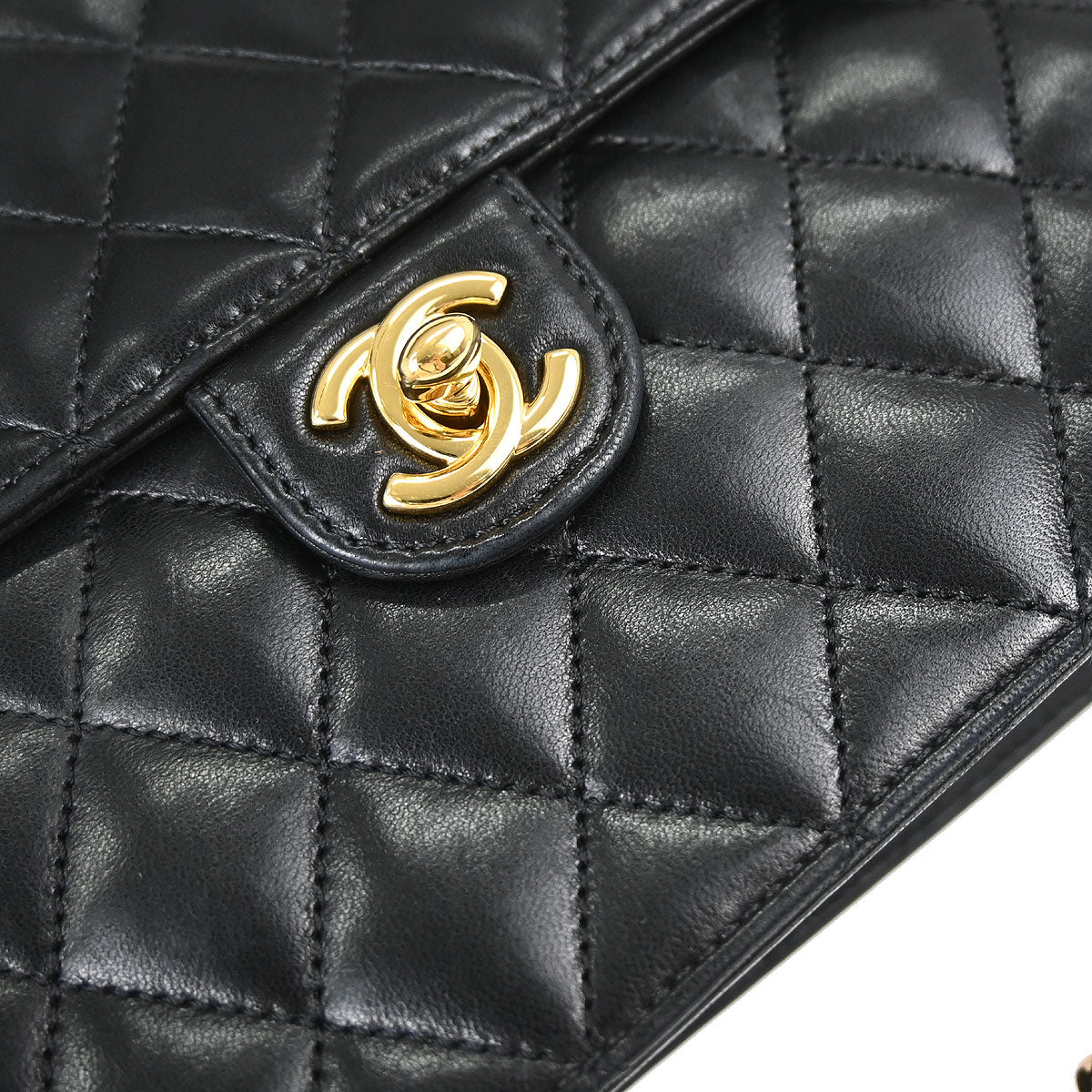 Chanel 2010-2011 Black Lambskin Turnlock Medium Half Flap Shoulder Bag