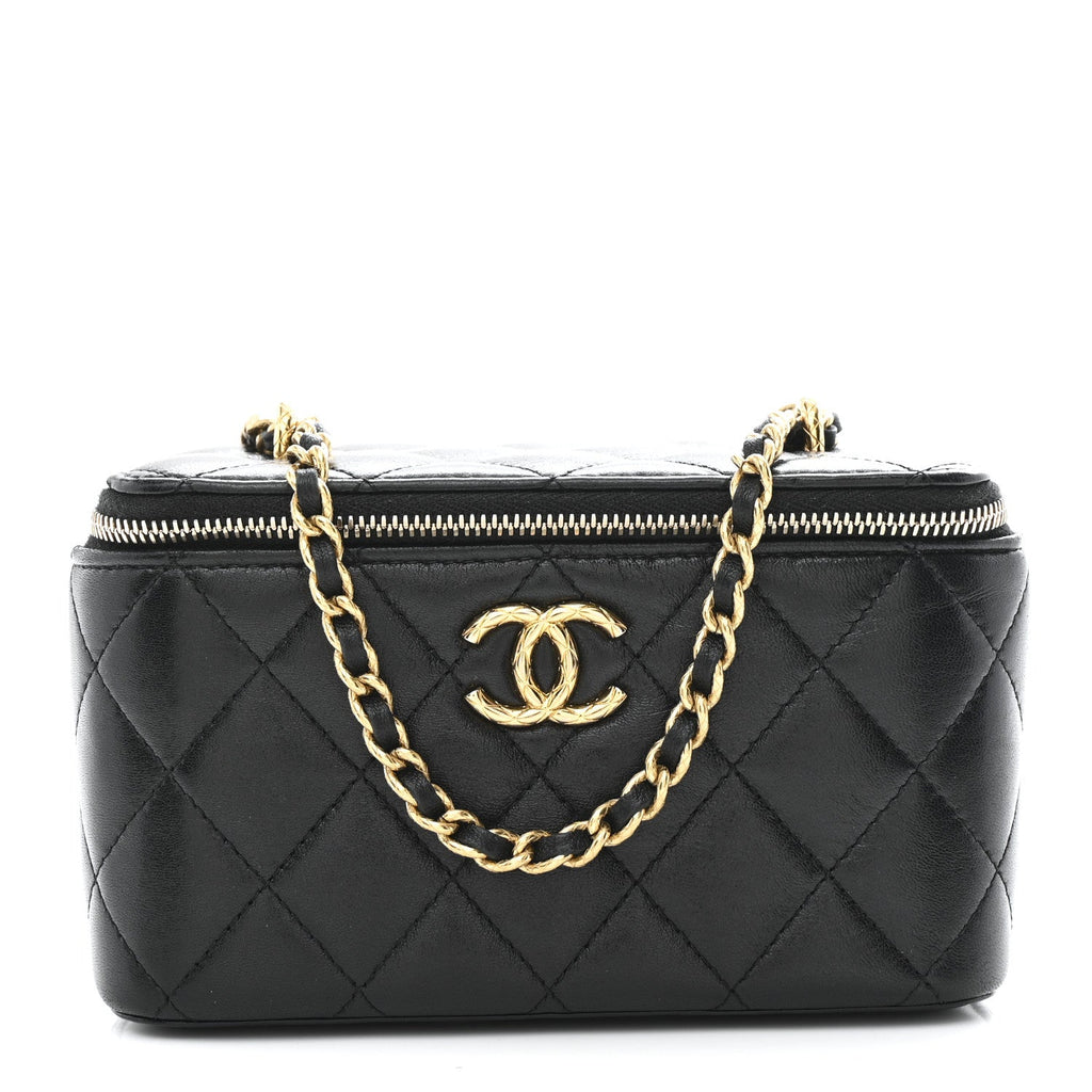 Chanel Lambskin Quilted Small CC Dynasty Vanity Case With Chain Black