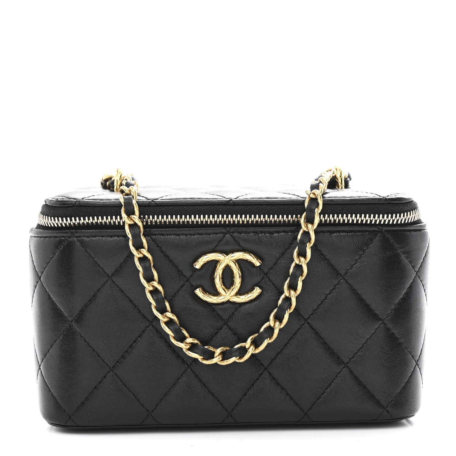 Chanel Lambskin Quilted Small CC Dynasty Vanity Case With Chain Black