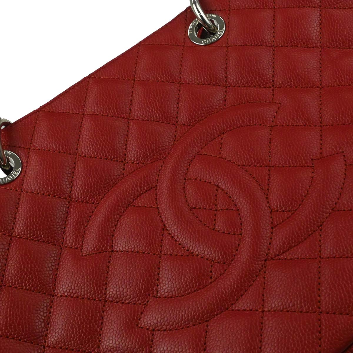 Chanel 2012-2013 Red Caviar Skin Grand Shopping Tote GST Chain Handbag