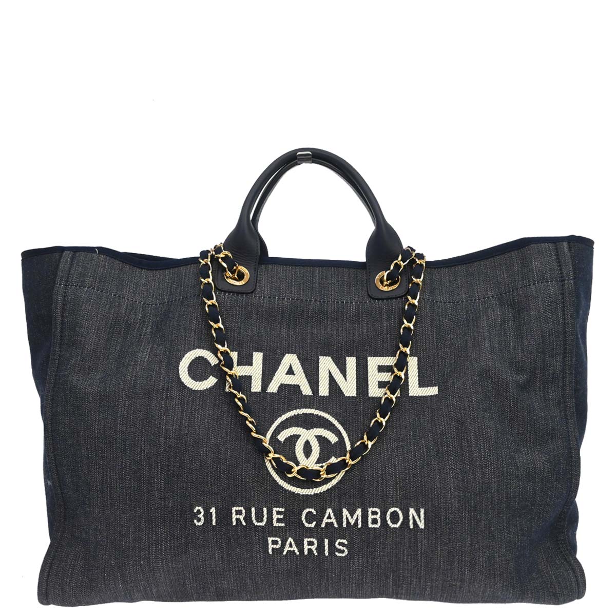 Chanel 2012-2013 Navy Denim Deauville 2way Shoulder Tote Handbag