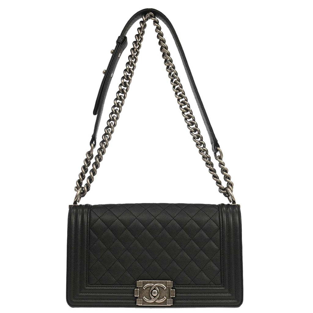Boy Chanel 2019 Black Caviar Skin Medium Chain Shoulder Bag