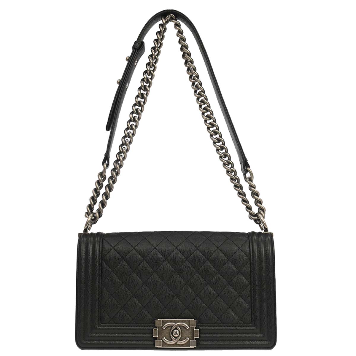 Boy Chanel 2019 Black Caviar Skin Medium Chain Shoulder Bag