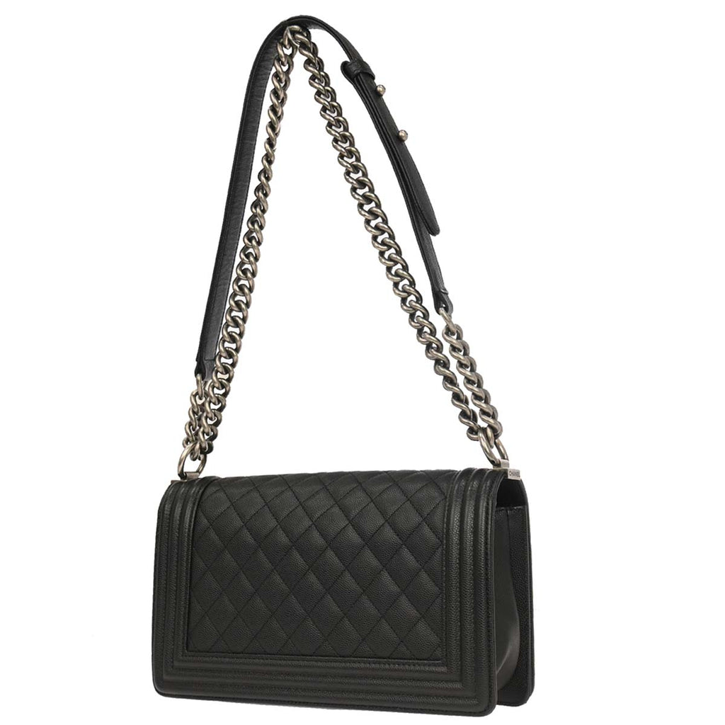 Boy Chanel 2019 Black Caviar Skin Medium Chain Shoulder Bag