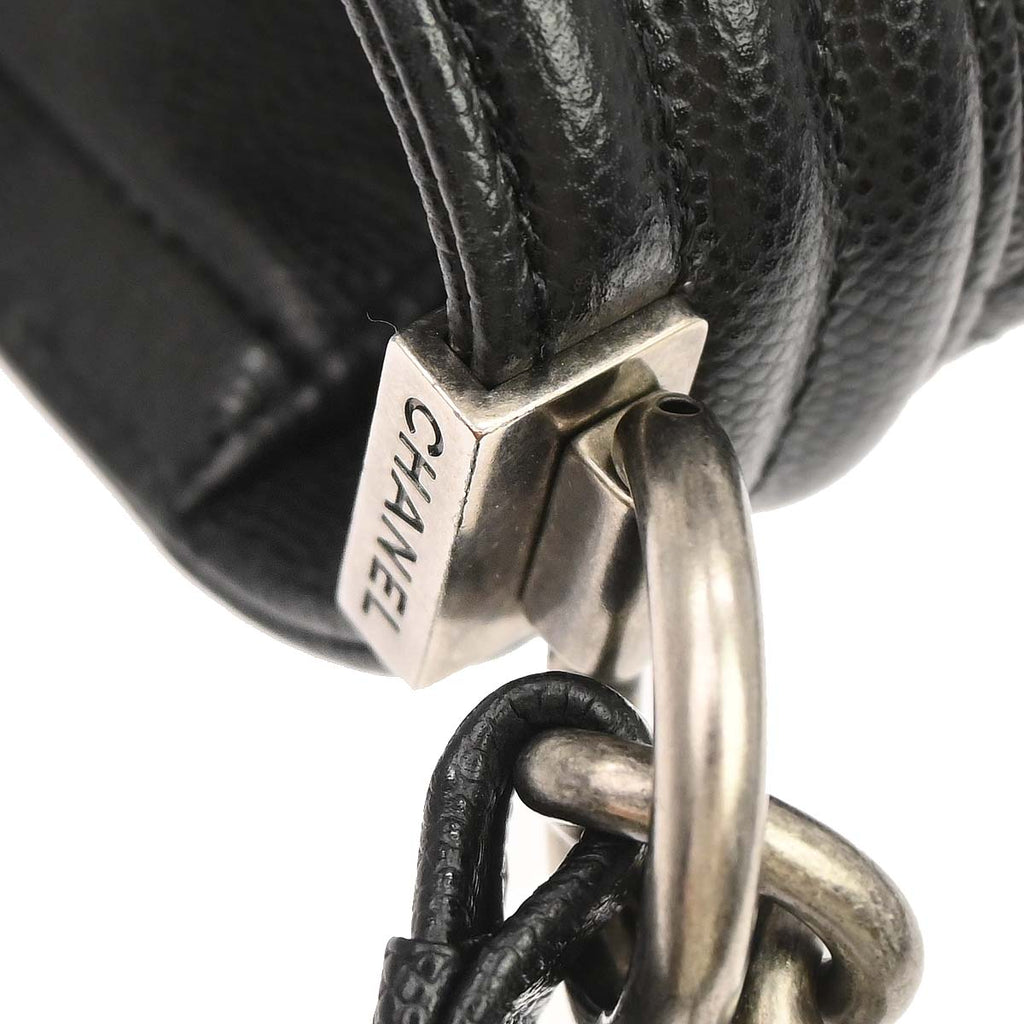 Boy Chanel 2019 Black Caviar Skin Medium Chain Shoulder Bag