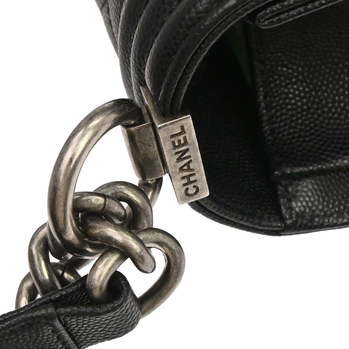 Boy Chanel 2019 Black Caviar Skin Medium Chain Shoulder Bag
