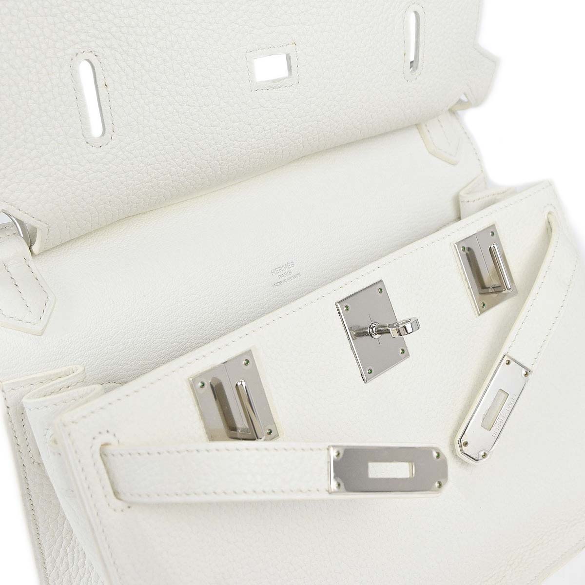 Hermes White Taurillon Clemence Jypsiere 28 Shoulder Bag