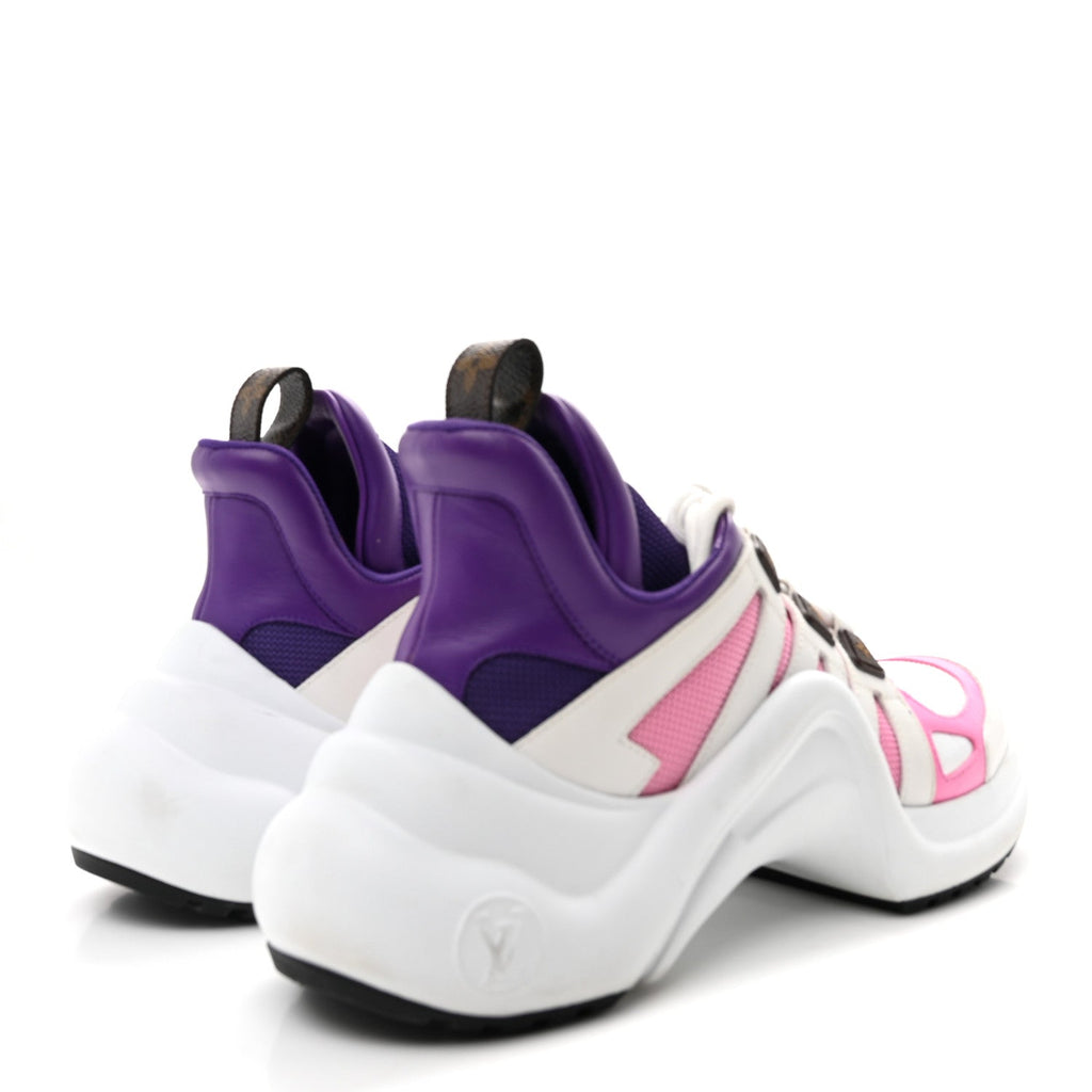 Louis Vuitton Calfskin Technical Nylon LV Archlight Sneakers 38 White Pink Purple