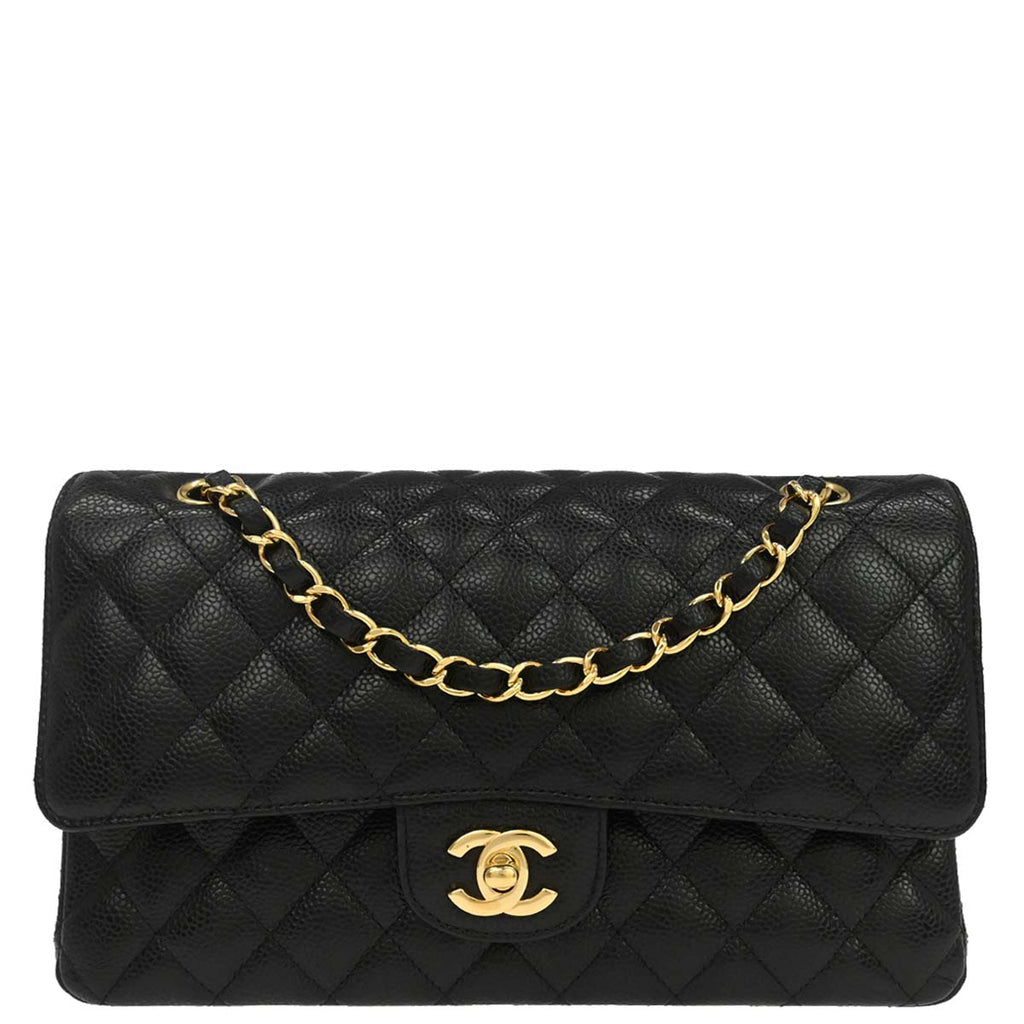 Chanel 2017-2018 Black Caviar Skin Medium Classic Double Flap Shoulder Bag