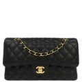 Chanel 2017-2018 Black Caviar Skin Medium Classic Double Flap Shoulder Bag