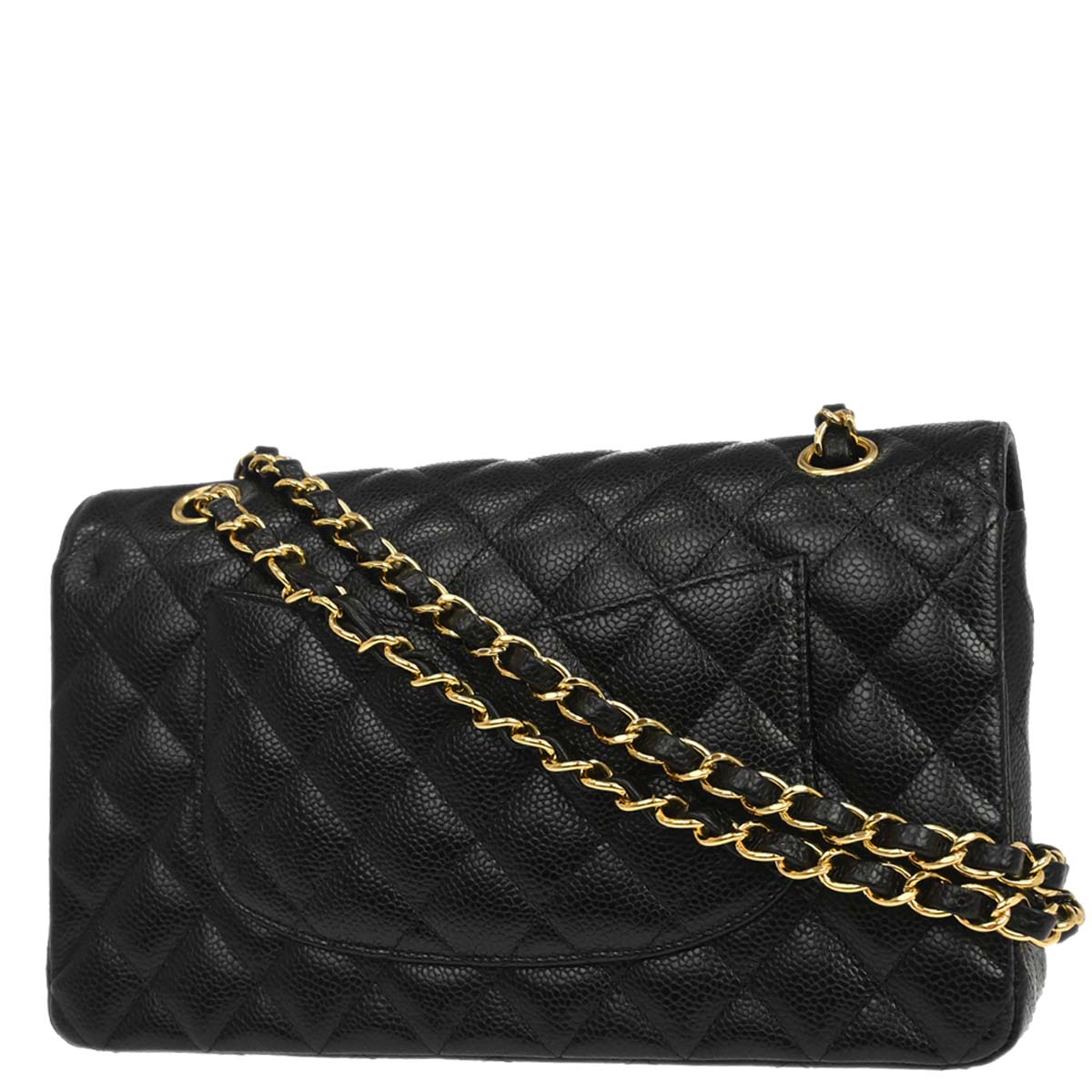 Chanel 2017-2018 Black Caviar Skin Medium Classic Double Flap Shoulder Bag