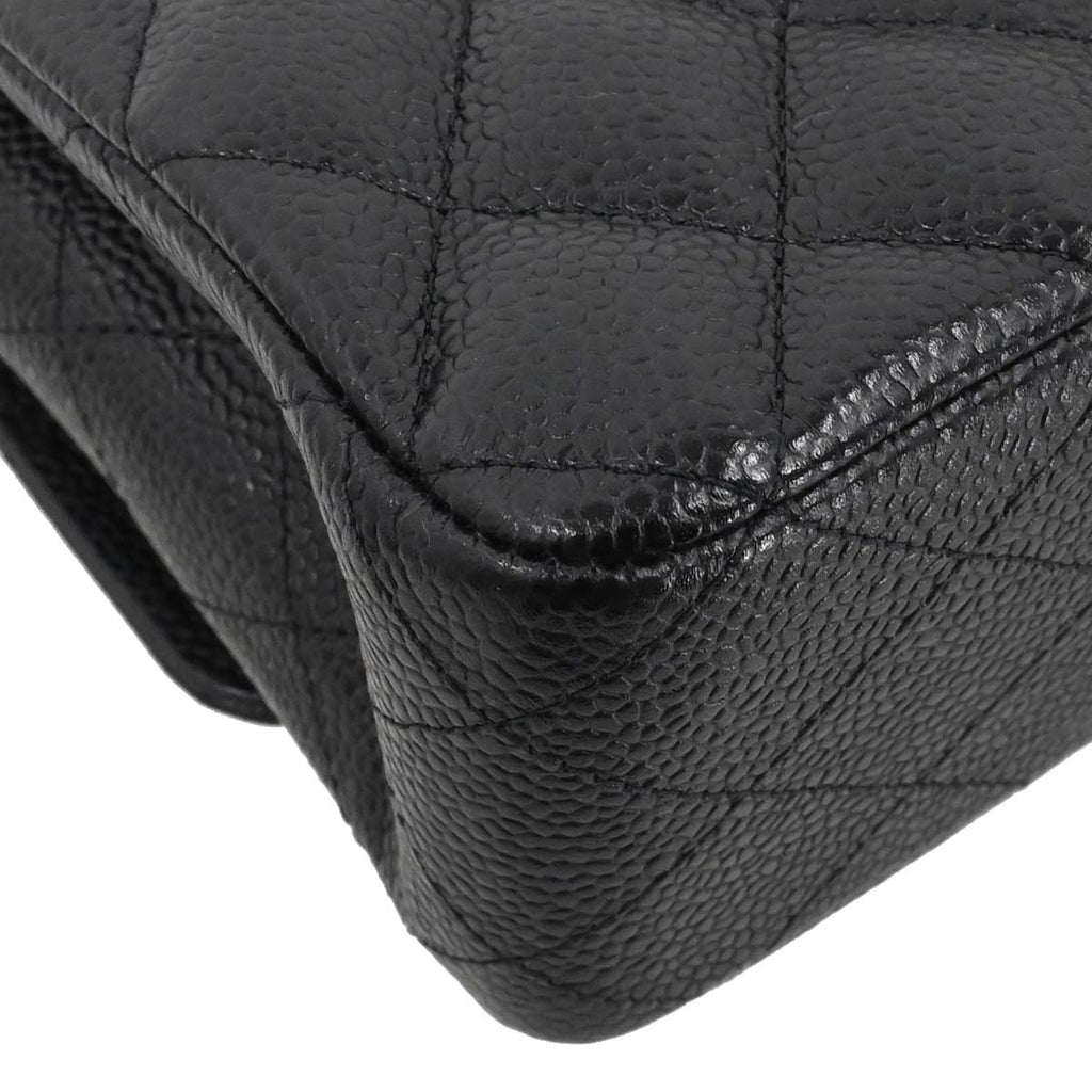 Chanel 2017-2018 Black Caviar Skin Medium Classic Double Flap Shoulder Bag