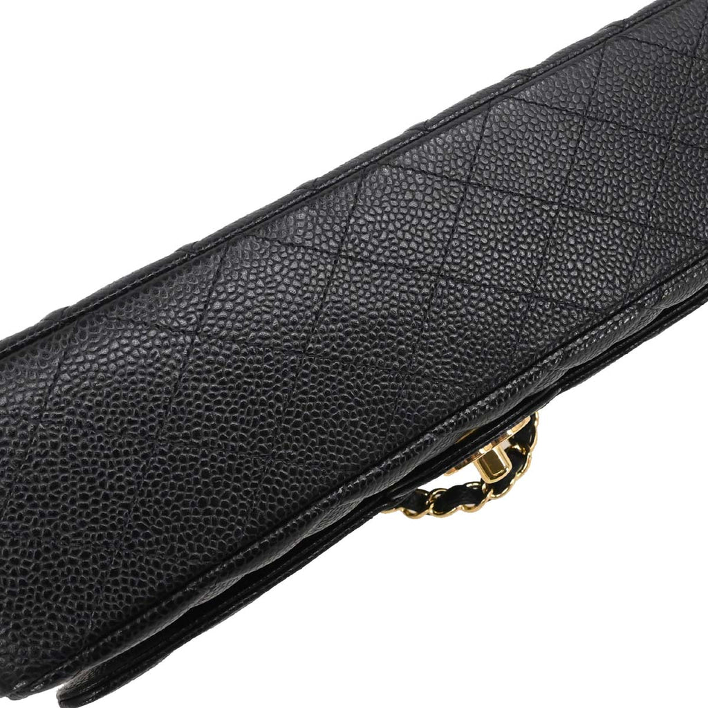 Chanel 2017-2018 Black Caviar Skin Medium Classic Double Flap Shoulder Bag